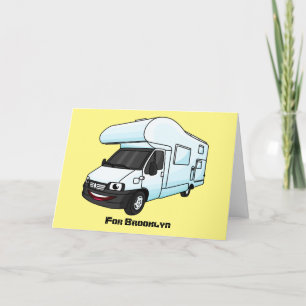 Happy campervan cartoon illustration holiday card