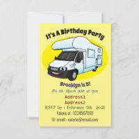 Happy campervan cartoon illustration