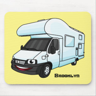 Happy campervan cartoon illustration mouse pad