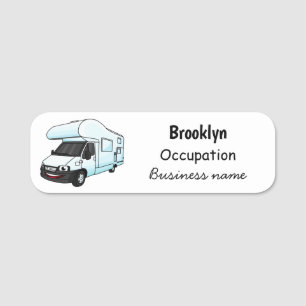 Happy campervan cartoon illustration name tag
