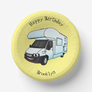 Happy campervan cartoon illustration paper plate