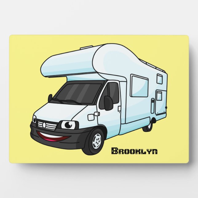 Happy campervan cartoon illustration plaque (Front)