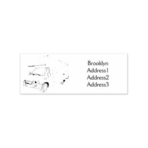 Happy campervan cartoon illustration rubber stamp