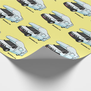 Happy campervan cartoon illustration wrapping paper
