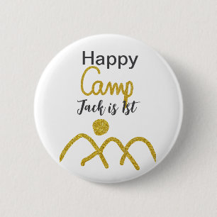 Happy camping camper one birthday kids golden sun 6 cm round badge