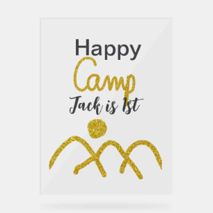 Happy camping camper one birthday kids golden sun acrylic sign