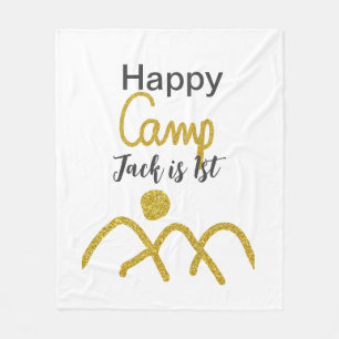 Happy camping camper one birthday kids golden sun fleece blanket