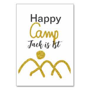 Happy camping camper one birthday kids golden sun table number