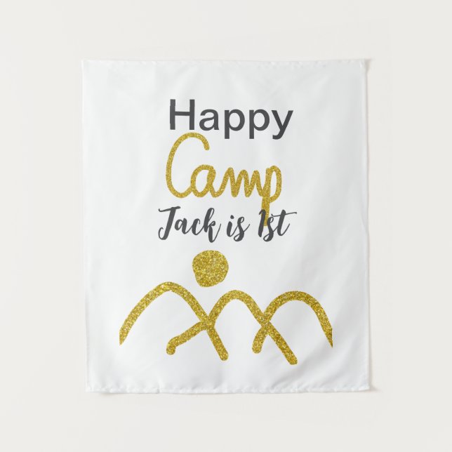 Happy camping camper one birthday kids golden sun tapestry (Front)