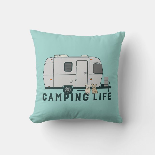 Happy camping life with cute Frenchies Cushion (Front)
