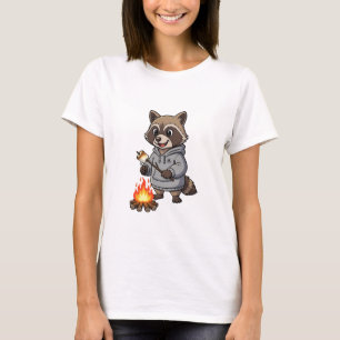 Happy Camping Raccoon in Hoodie Roasting T-Shirt