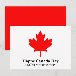 Happy Canada Day custom text with red maple leaf Card