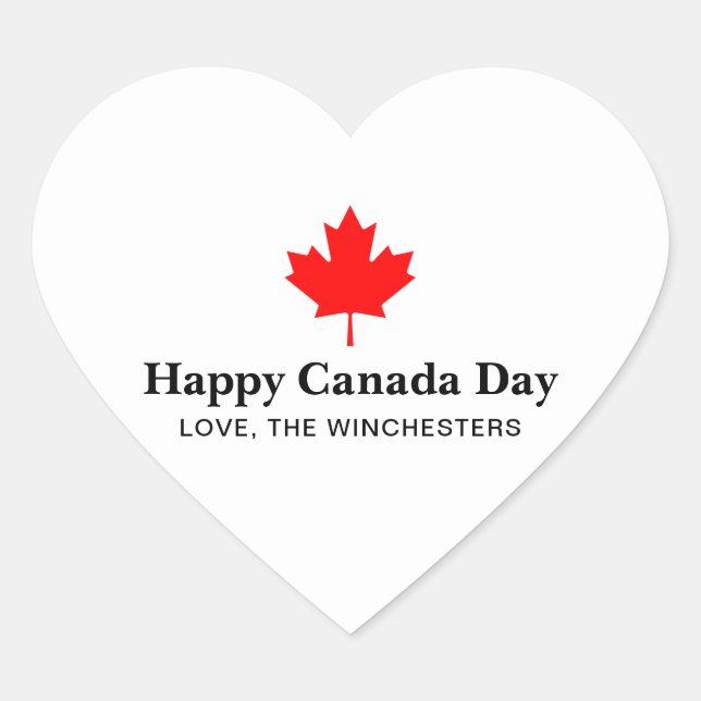 Happy Canada Day custom text with red maple leaf Heart Sticker (Front)