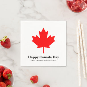 Happy Canada Day custom text with red maple leaf Napkin