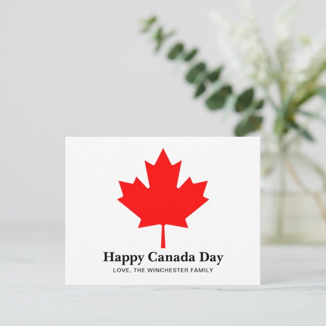 Happy Canada Day custom text with red maple leaf Postcard (Standing Front)