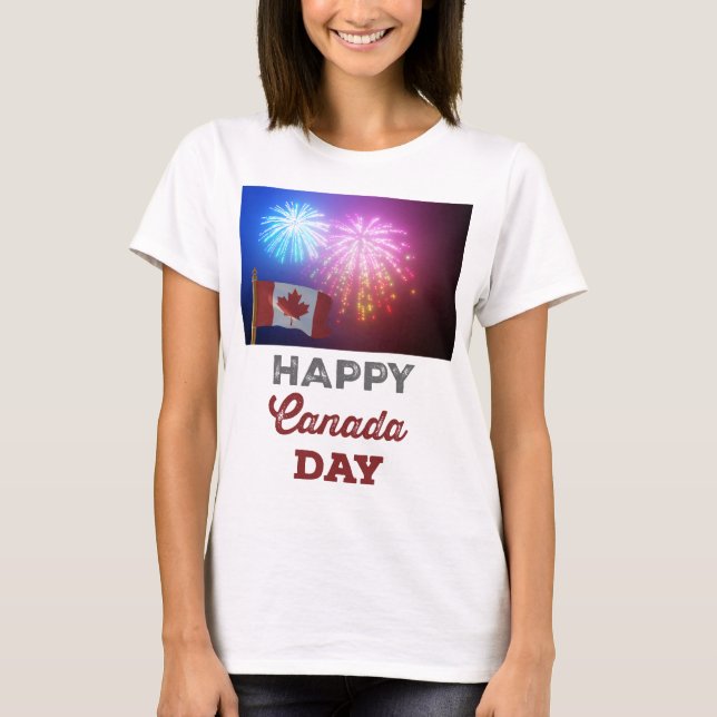 Happy Canada Day Flag & Fireworks T-Shirt (Front)