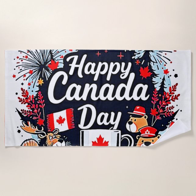 Happy Canada Day Fun Beach Towel (Front)