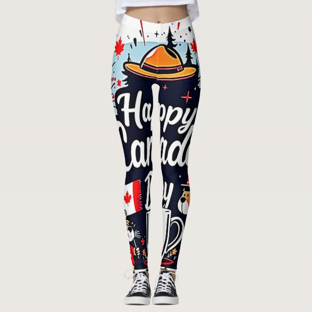 Happy Canada Day Fun Leggings (Front)