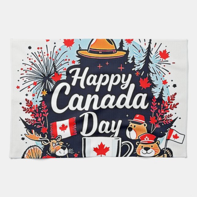 Happy Canada Day Fun Tea Towel (Horizontal)