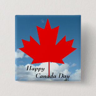 Happy Canada Day,maple leaf and blue sky 15 Cm Square Badge