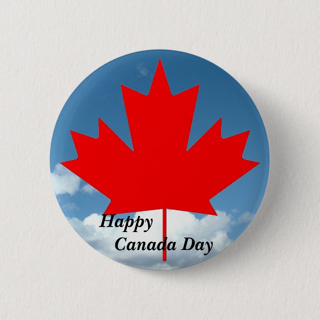 Happy Canada Day maple leaf and blue sky 6 Cm Round Badge (Front)