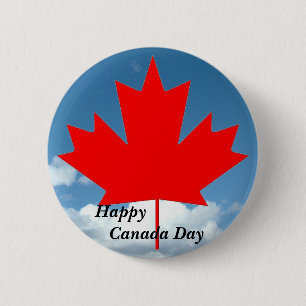 Happy Canada Day maple leaf and blue sky 6 Cm Round Badge