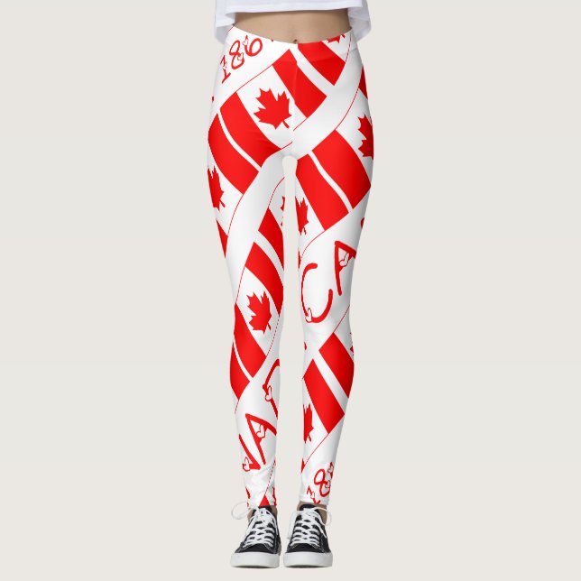 Happy Canada Day Maple Leaf Pattern Funny Leggings (Front)