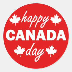 Happy Canada Day on Red Classic Round Sticker