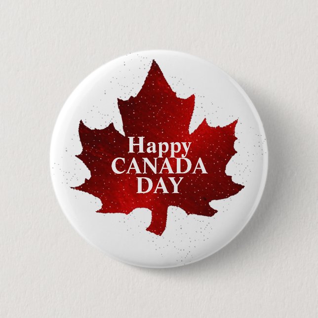 Happy CANADA DAY RED MAPLE LEAF 6 Cm Round Badge (Front)