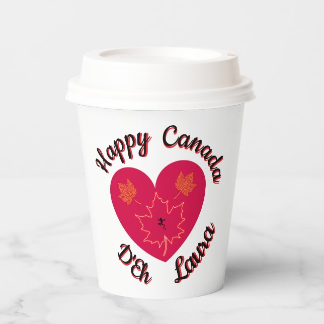 Happy Canada D'Eh Heart, Frog, Maple Leaves Paper Cups (Front)