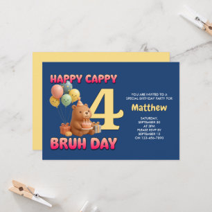 HAPPY CAPPY BRUH DAY Custom Capybara 4th Birthday Invitation