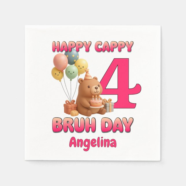 HAPPY CAPPY BRUH DAY Custom Capybara 4th Birthday Napkin (Front)