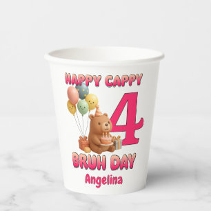 HAPPY CAPPY BRUH DAY Custom Capybara 4th Birthday Paper Cups