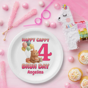 HAPPY CAPPY BRUH DAY Custom Capybara 4th Birthday Paper Plate
