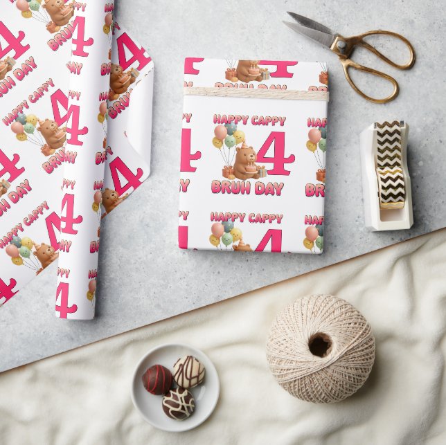 HAPPY CAPPY BRUH DAY Custom Capybara 4th Birthday Wrapping Paper (Crafts)
