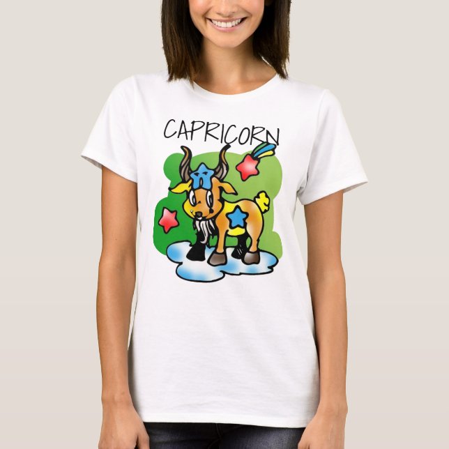 Happy Capricorn Goat with red and blue stars T-Shirt (Front)