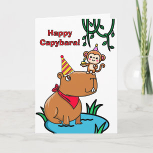 Happy Capybara Birthday with Monkey Party Card