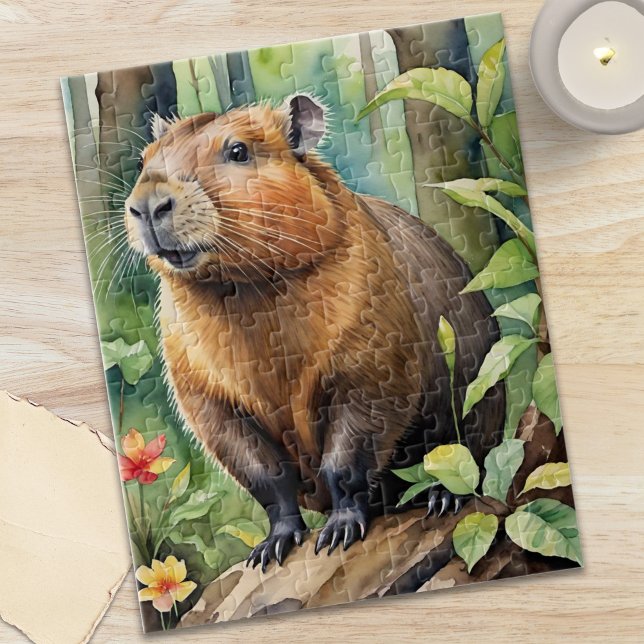 Happy Capybara in Rainforest Wild Animal Jigsaw Puzzle (Happy Capybara in Rainforest Wild Animal Jigsaw Puzzle)