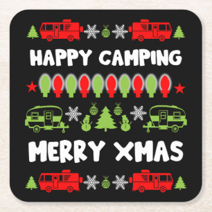 Happy Caravan Christmas Season Square Paper Coaster
