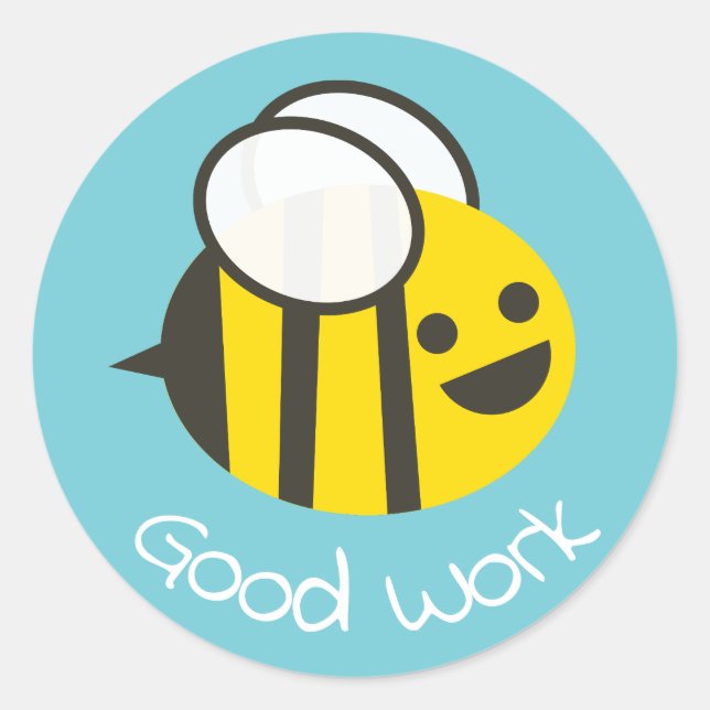 Happy Cartoon Bee Good Work Classic Round Sticker (Front)