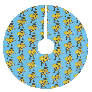 Happy cartoon bee graduation brushed polyester tree skirt