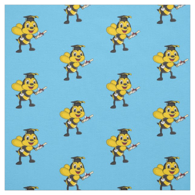 Happy cartoon bee graduation fabric (Swatch)