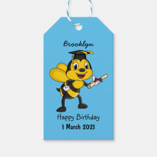 Happy cartoon bee graduation gift tags