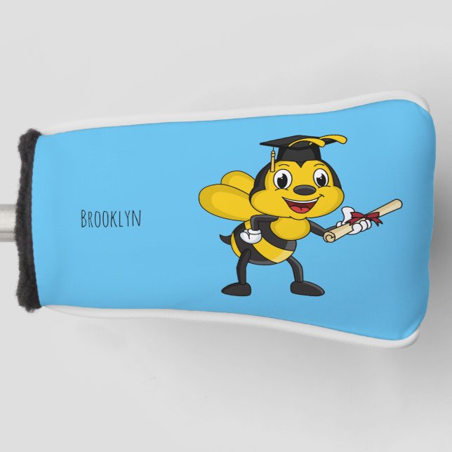 Happy cartoon bee graduation golf head cover (Front)