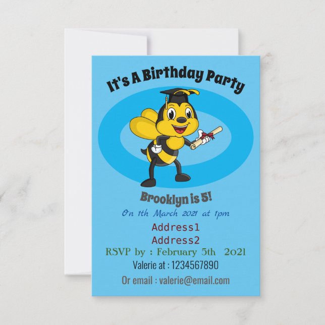 Happy cartoon bee graduation invitation (Front)