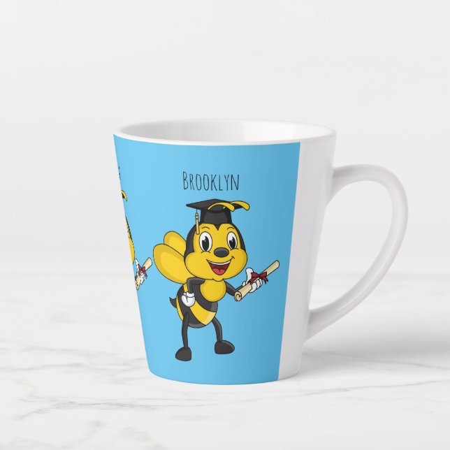 Happy cartoon bee graduation  latte mug (Right)