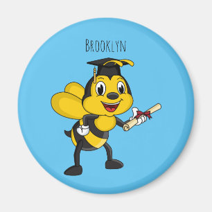Happy cartoon bee graduation magnet