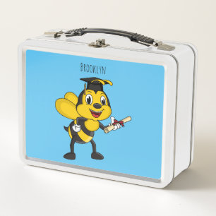 Happy cartoon bee graduation metal lunch box