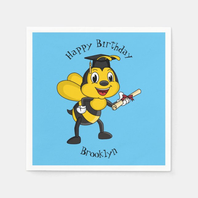 Happy cartoon bee graduation  napkin (Front)