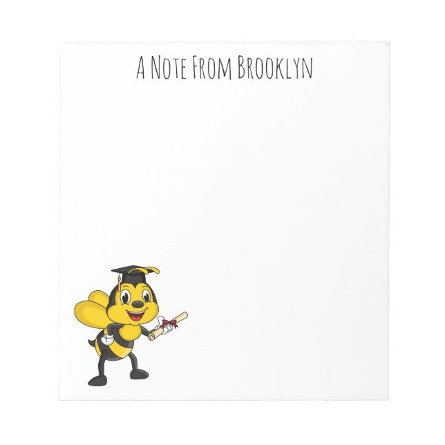 Happy cartoon bee graduation notepad (Front)